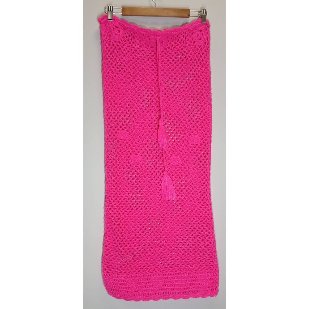 Vintage handmade womens medium hot pink long beach skirt crochet knit